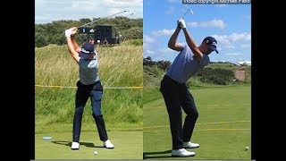 Justin Thomas golf swing  Long Iron faceon amp downtheline July 2017 [upl. by Stanwinn764]